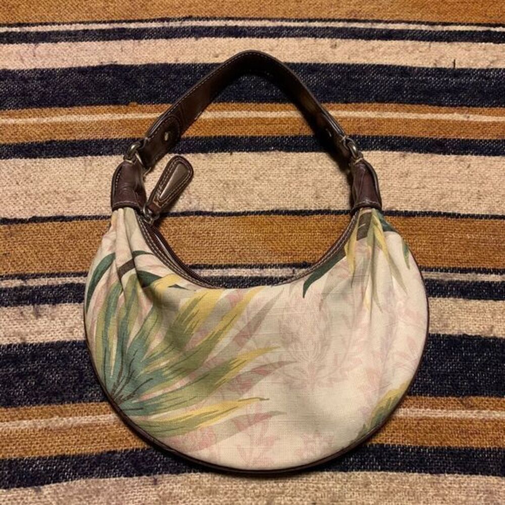 Liz Claiborne Shoulder Bag Purse floral Boho Bohemian Neutral Fabric Mini Hobo